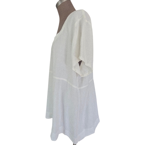 Eileen Fisher Scoop Neck Basket Crepe  Cap Sleeve Top Shirt White NWT 1X - Picture 6 of 16